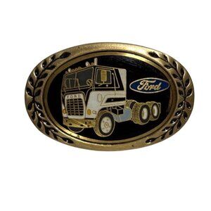 Ford Belt Buckle Heritage Oval Solid Brass Transport Truck Cabover Gold Tone